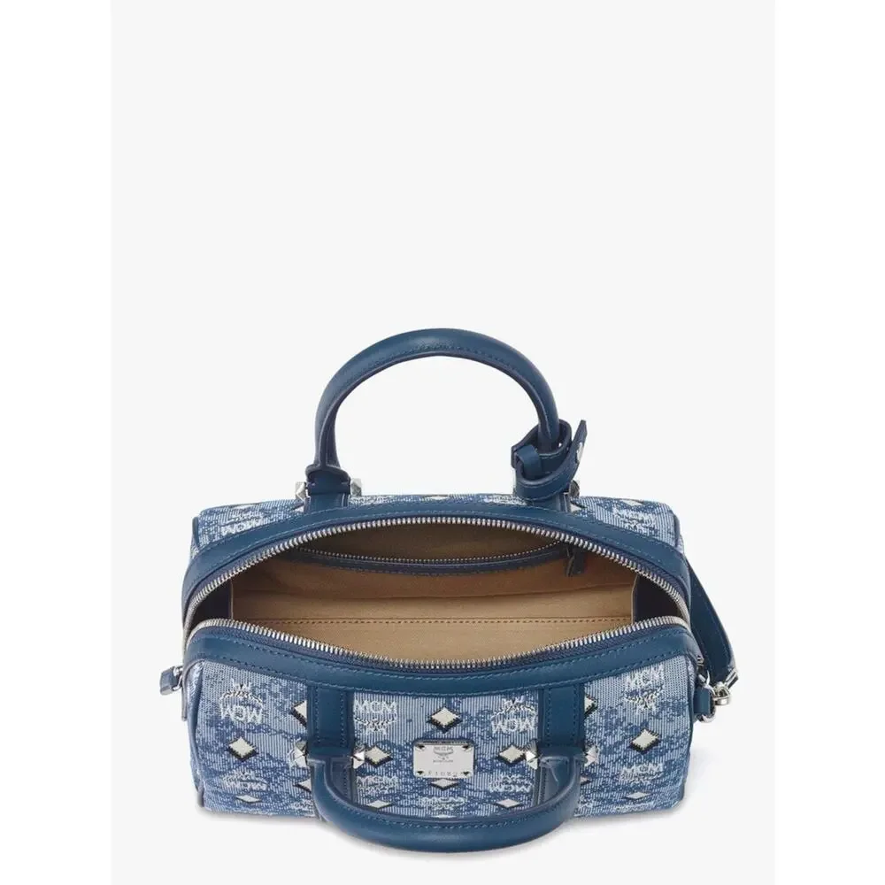 MCM Small Boston Bag In Denim Visetos New